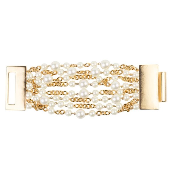 KENNETH JAY LANE PEARL AND GOLD CHAIN BRACELET